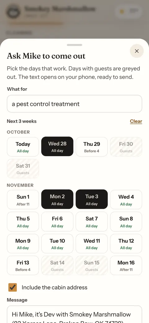 Owner app: Ask for a day