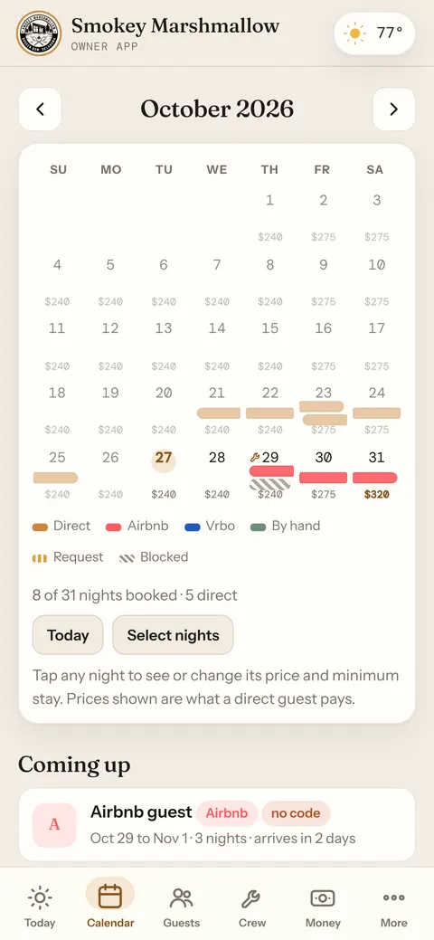 Owner app: Calendar
