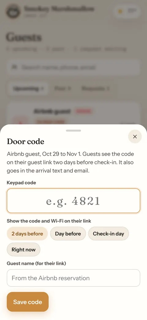 Owner app: Door codes