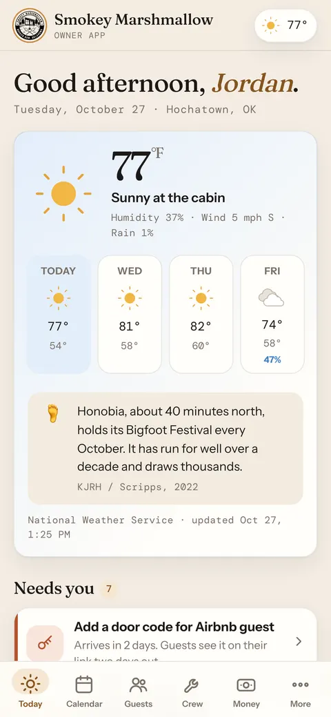 Owner app: Today
