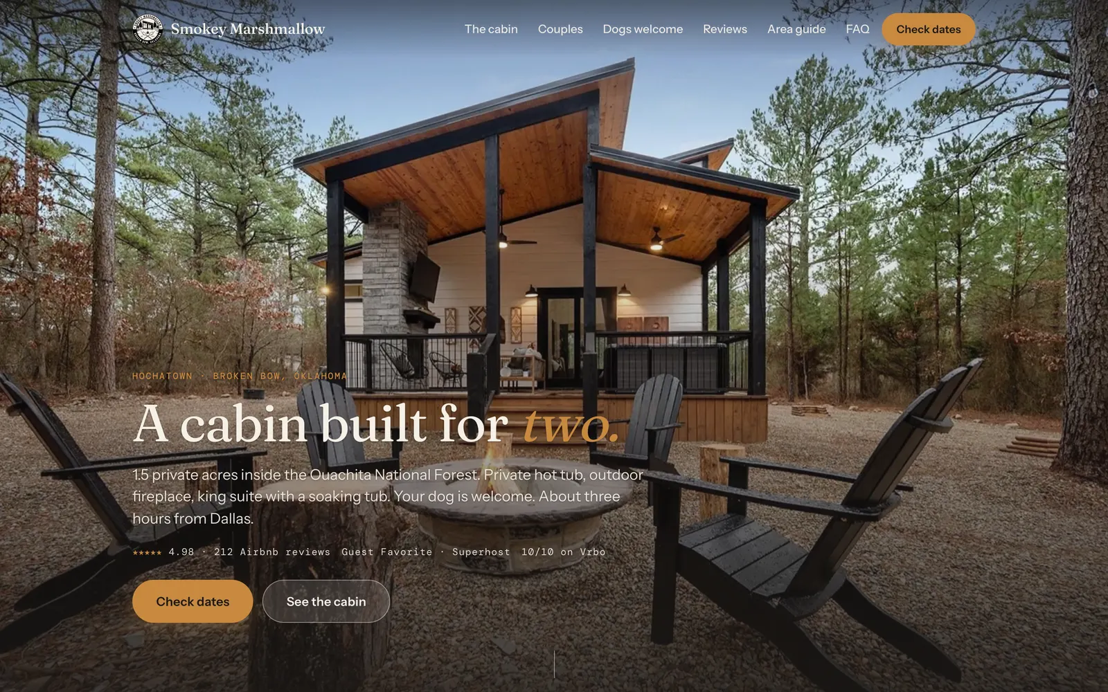Smokey Marshmallow home page on a desktop browser